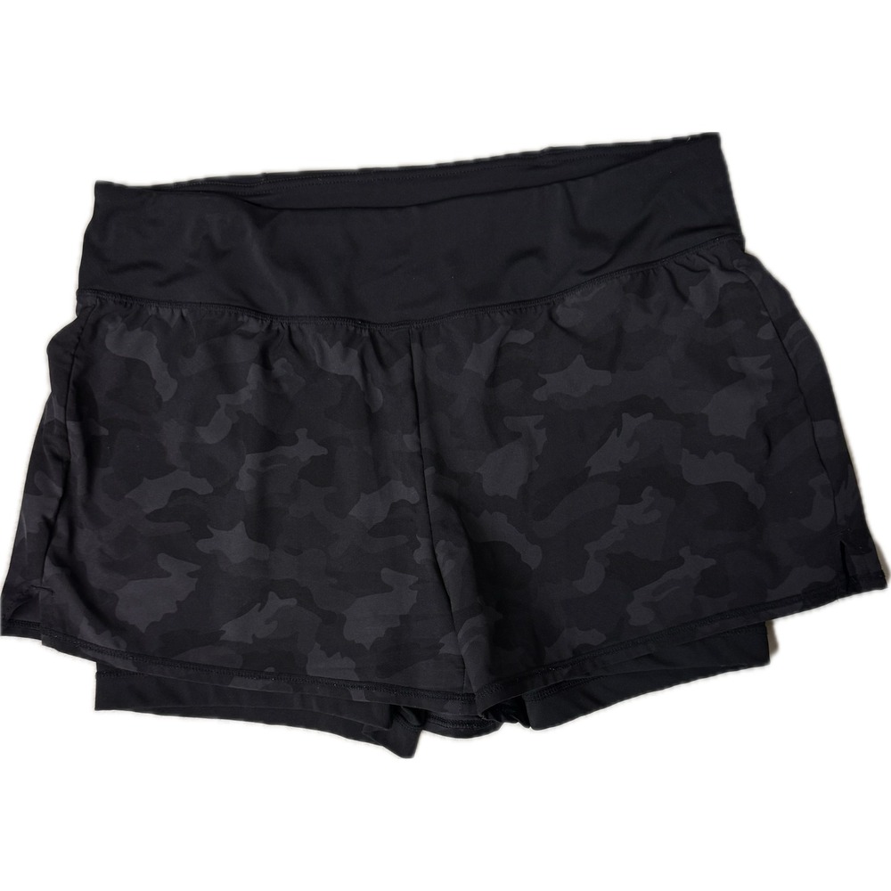 90 Degree By Reflex Women's Large Black Camo Athletic Skort Skirt Shorts